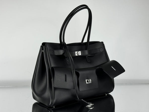 BEL AIR CARRY ALL BAG 29 IN BLACK NAPPA LAMBSKIN SILVER HARDWARE