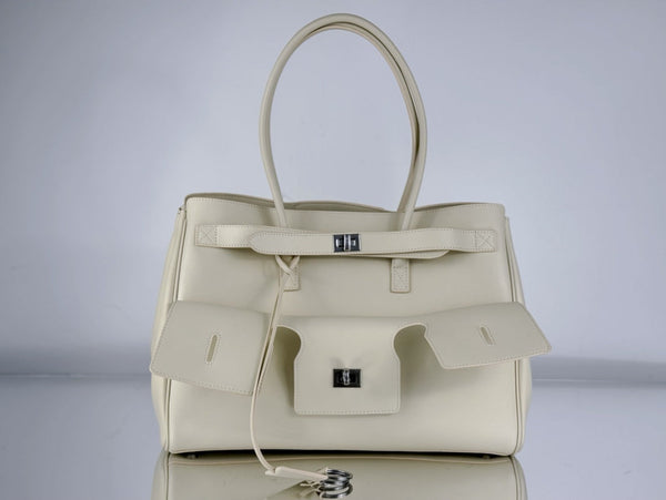 BEL AIR CARRY ALL BAG 29 IN WHITE NAPPA LAMBSKIN SILVER HARDWARE