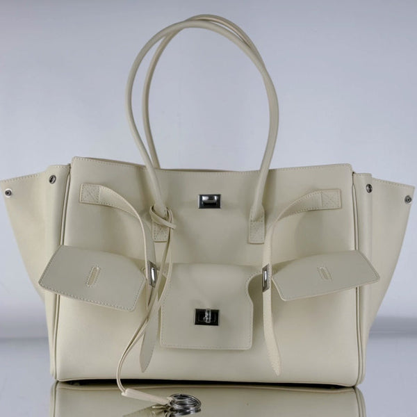 BEL AIR CARRY ALL BAG 29 IN WHITE NAPPA LAMBSKIN SILVER HARDWARE