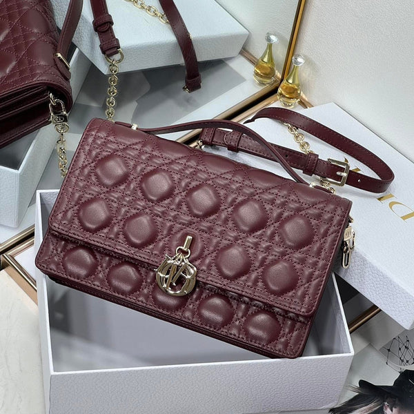 MY CD 24 TOP HANDLE BAG BURGUNDY LAMBSKIN