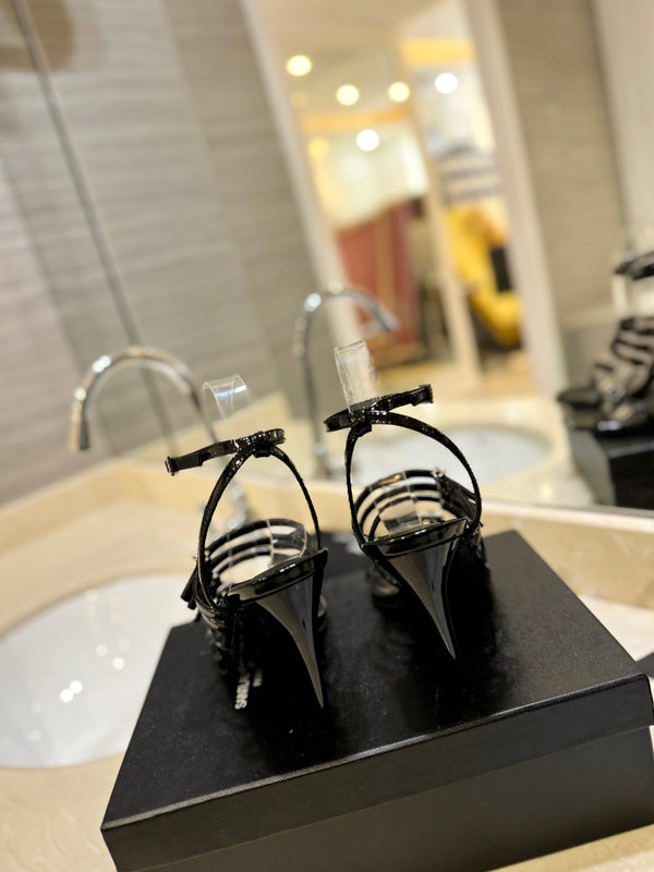 SL JERRY HEELED SANDALS BLACK POLISHED CALFSKIN