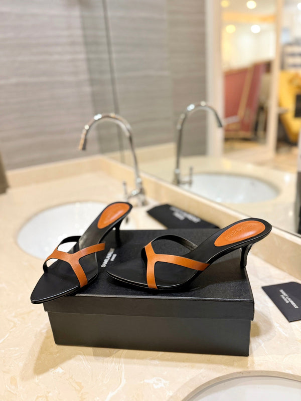 SL OPEN-TOES HIGH HEELS SLIPPER COPPER CALFSKIN