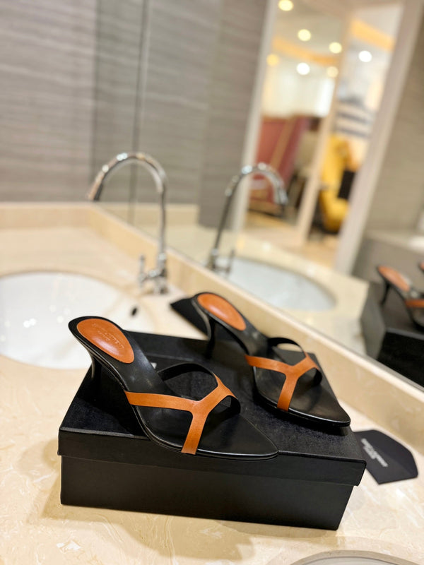 SL OPEN-TOES HIGH HEELS SLIPPER COPPER CALFSKIN