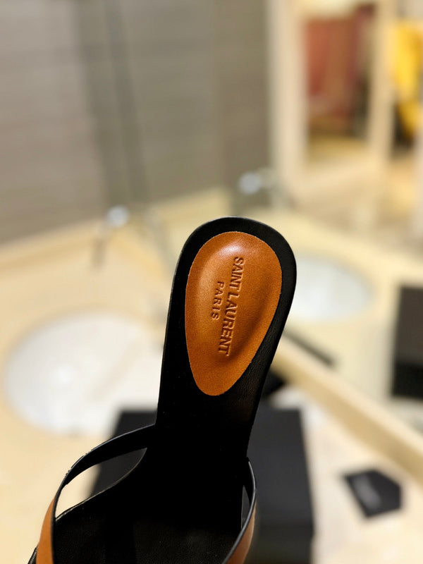 SL OPEN-TOES HIGH HEELS SLIPPER COPPER CALFSKIN