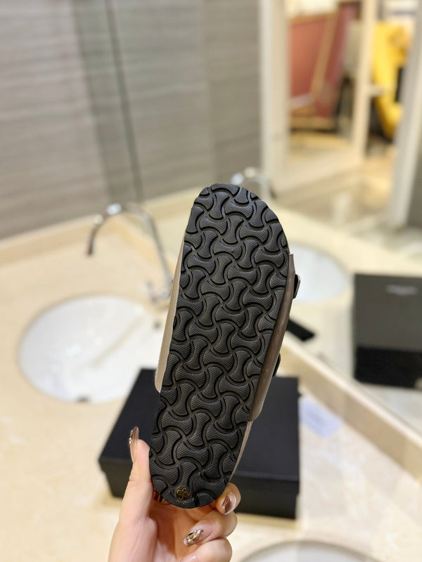 SL Flat Sandal Women Brown Seude Grey Calfskin