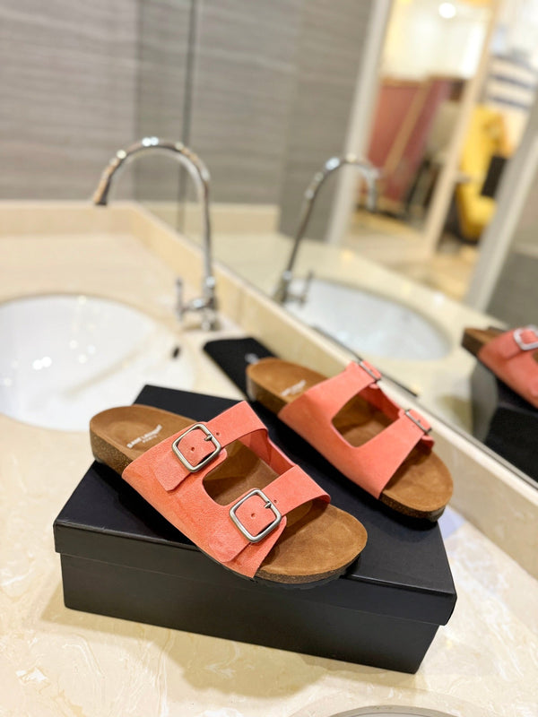 SL Flat Sandal Women Brown Pink Seude