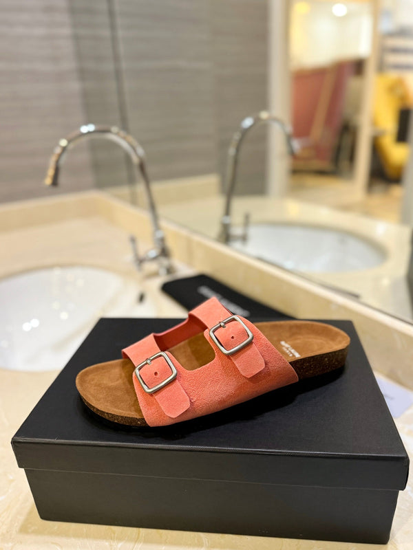 SL Flat Sandal Women Brown Pink Seude