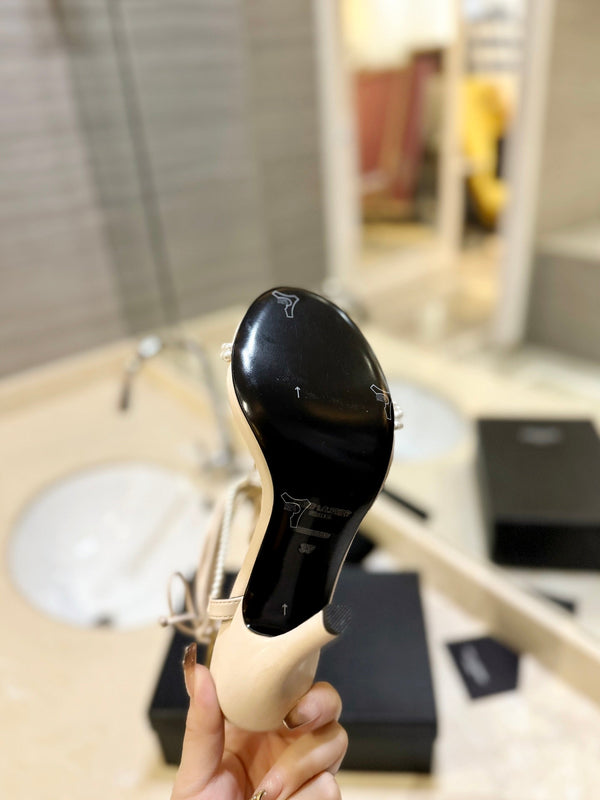 SL PEARL HIGH HEEL SANDALS CREAM CALFSKIN