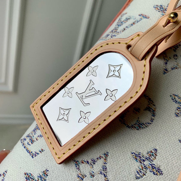 Lv CarryAll 29 Beige Leather White Monogram jacquard fabric