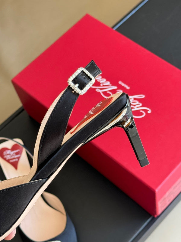 Viv Canard Slingback Pumps 55 in Black Satin