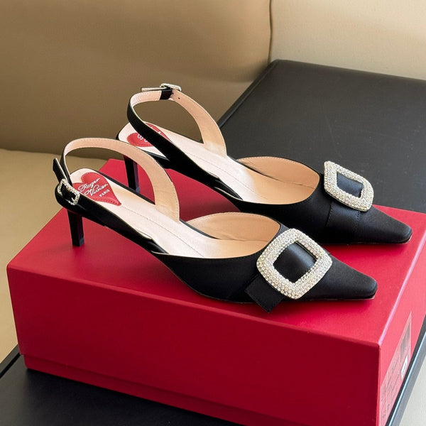 Viv Canard Slingback Pumps 55 in Black Satin