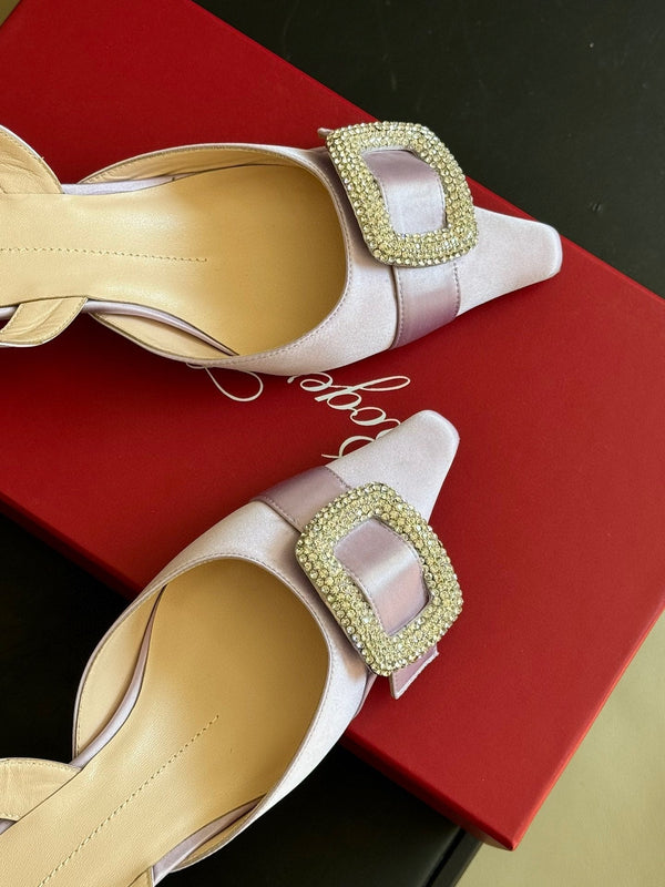 Viv Canard Slingback Pumps 55 in Violet Satin