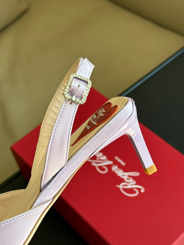 Viv Canard Slingback Pumps 55 in Violet Satin