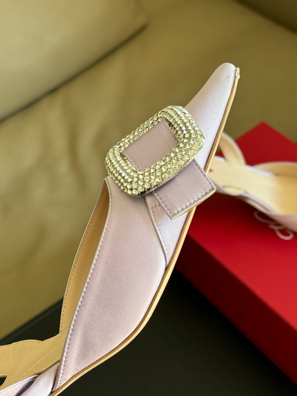 Viv Canard Slingback Pumps 55 in Violet Satin