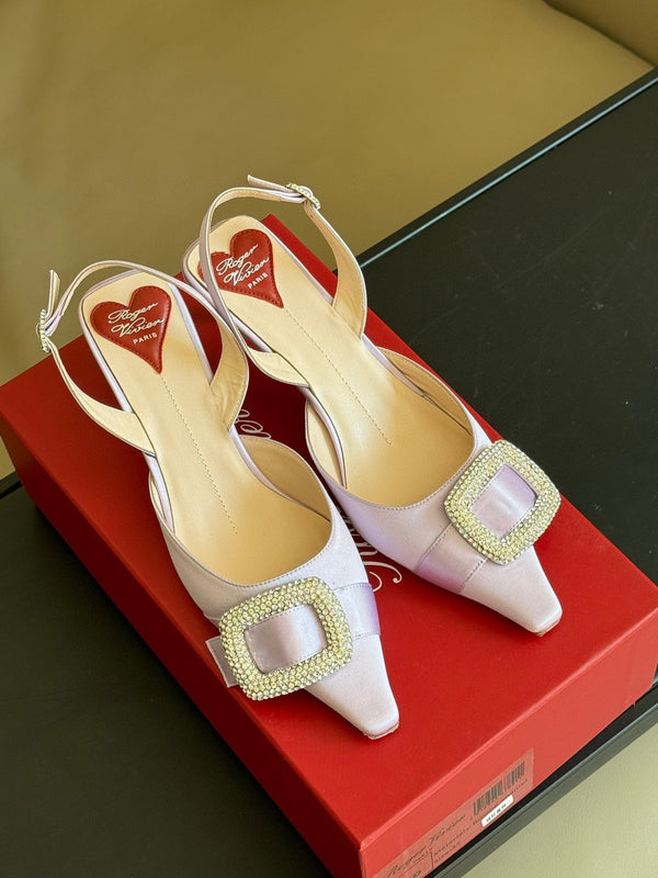 Viv Canard Slingback Pumps 55 in Violet Satin