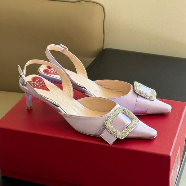 Viv Canard Slingback Pumps 55 in Violet Satin