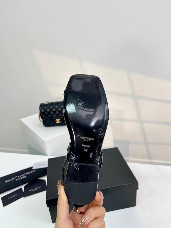 SL Cassandra Flat Sandals Black Patent Leather