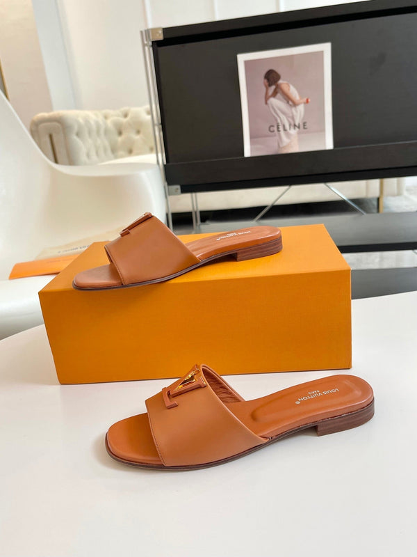 lv capri flat mule brown calfskin