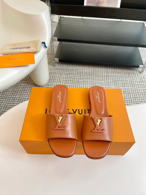 lv capri flat mule brown calfskin