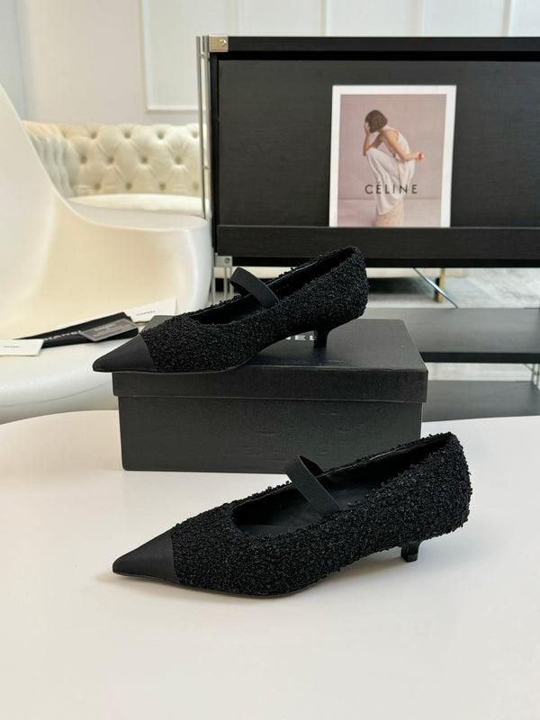 CC MARY JANE IN BLACK WOOL TWEED AND SATIN
