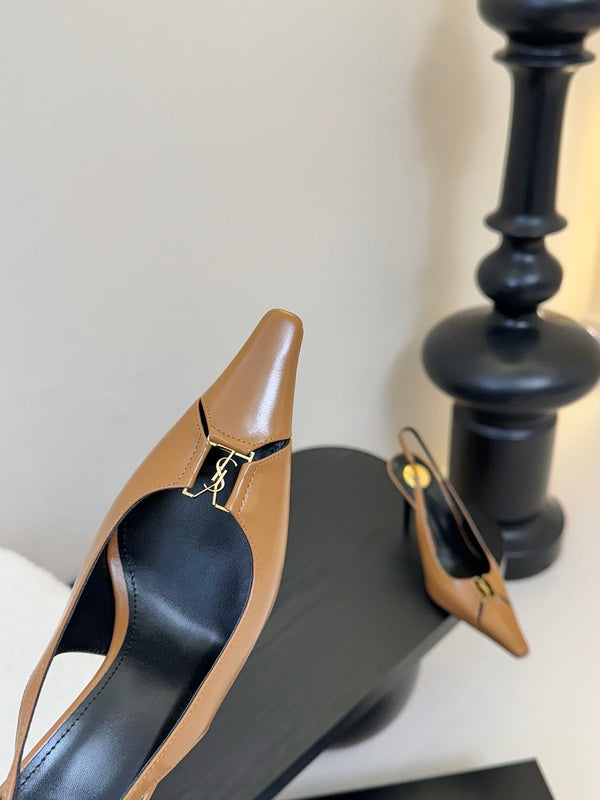 BABYLONE BRETEUIL SLINGBACK 85 MM PUMPS IN PEANUT BROWN SMOOTH LEATHER