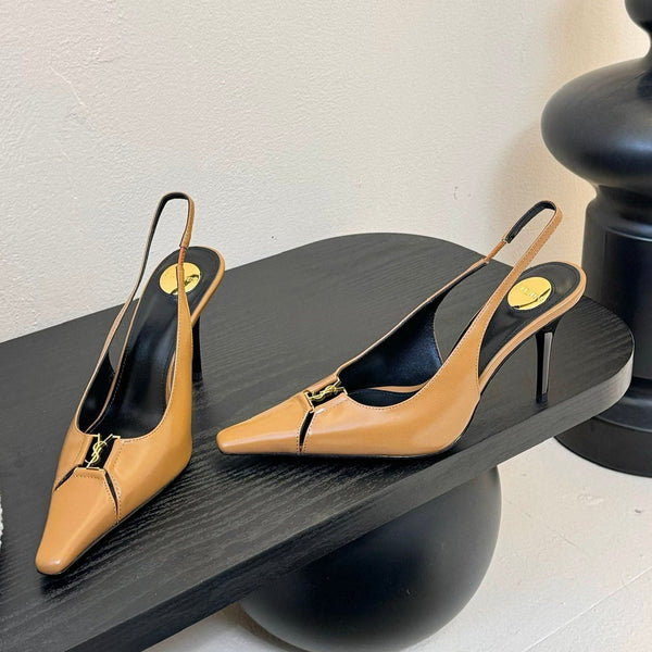 BABYLONE BRETEUIL SLINGBACK 85 MM PUMPS IN PEANUT BROWN SMOOTH LEATHER