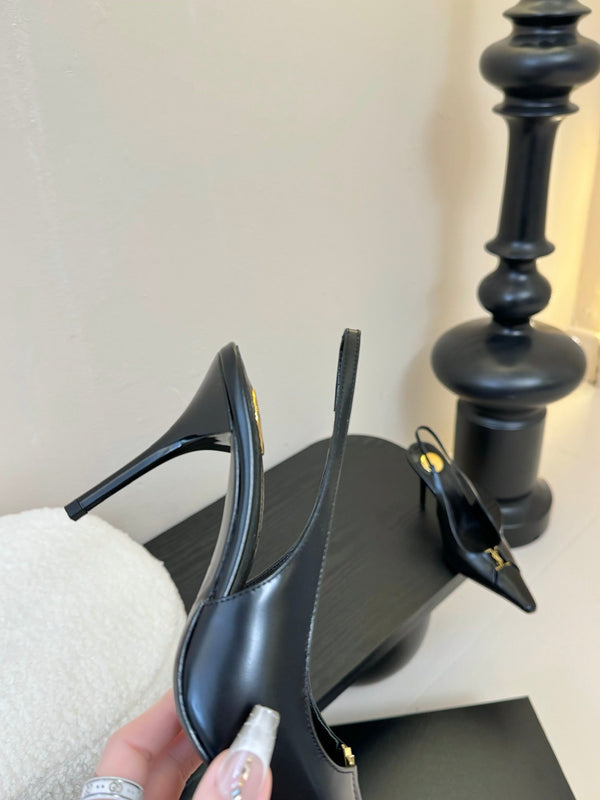 DÉCOLLETÉ BABYLONE BRETEUIL SLINGBACK 85 MM IN PELLE LISCIA NERA