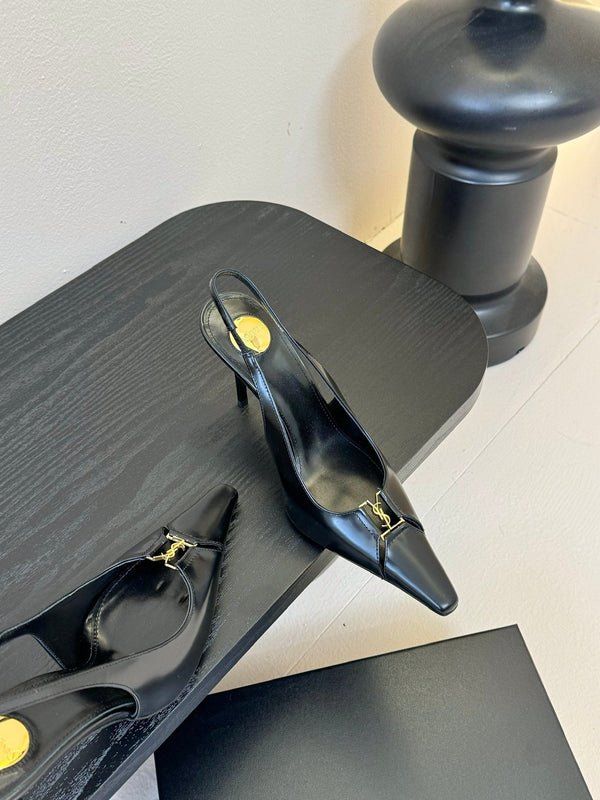 DÉCOLLETÉ BABYLONE BRETEUIL SLINGBACK 85 MM IN PELLE LISCIA NERA