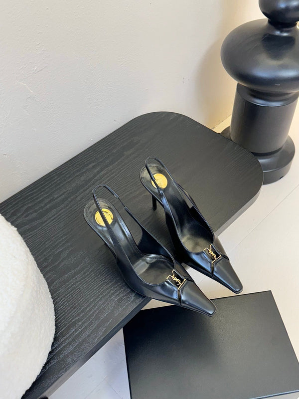 DÉCOLLETÉ BABYLONE BRETEUIL SLINGBACK 85 MM IN PELLE LISCIA NERA