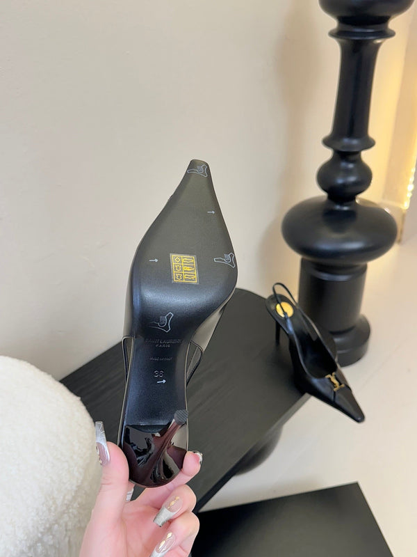 DÉCOLLETÉ BABYLONE BRETEUIL SLINGBACK 85 MM IN PELLE LISCIA NERA