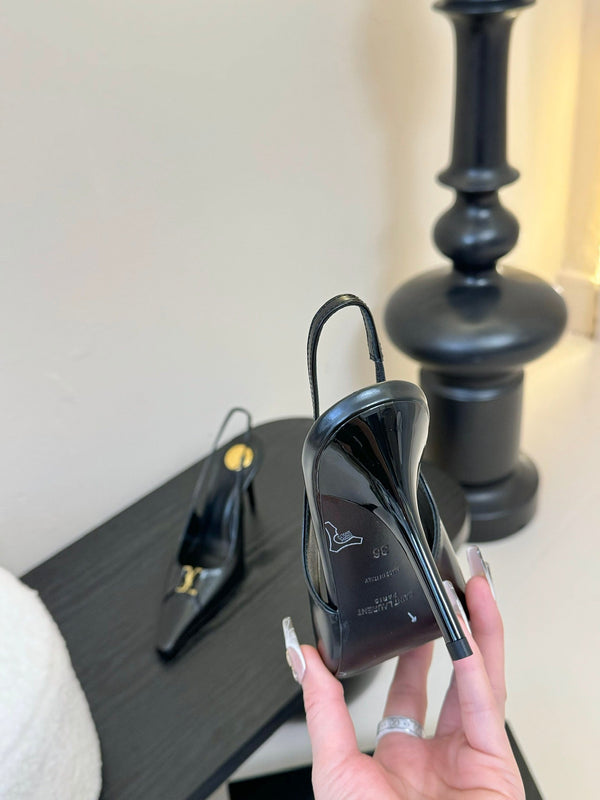 DÉCOLLETÉ BABYLONE BRETEUIL SLINGBACK 85 MM IN PELLE LISCIA NERA