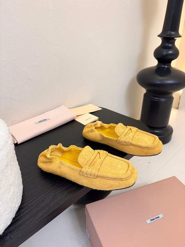 Miu 25C Ruches nappa Loafers Yellow Suede 235806