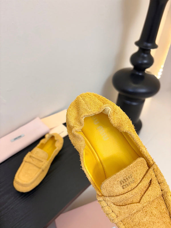 Miu 25C Ruches nappa Loafers Yellow Suede 235806