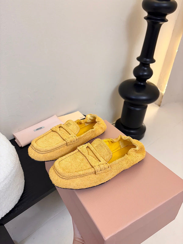 Miu 25C Ruches nappa Loafers Yellow Suede 235806