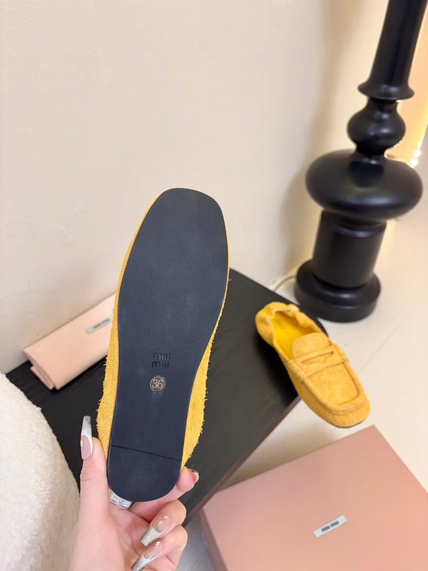 Miu 25C Ruches nappa Loafers Yellow Suede 235806