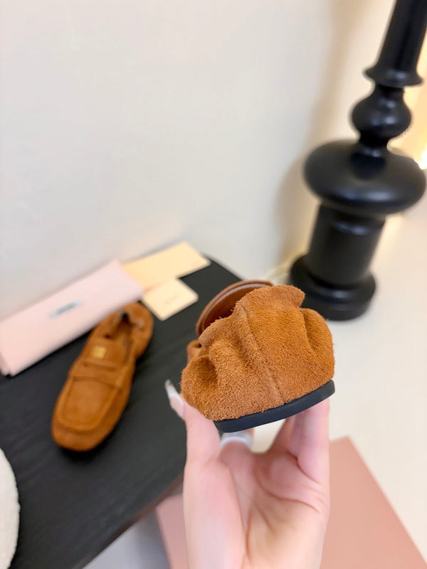 Miu 25C Ruches nappa Loafers Copper Brown Suede 235807