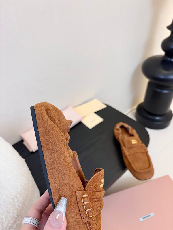Miu 25C Ruches nappa Loafers Copper Brown Suede 235807