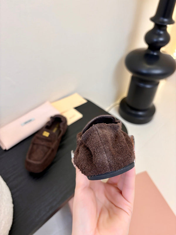 Miu 25C Ruches nappa Loafers Brown Suede 235808