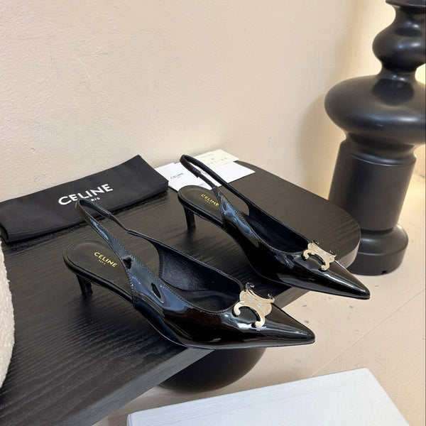 CELINE Alma Triomphe Slingback in pelle di vitello verniciata nera 235705