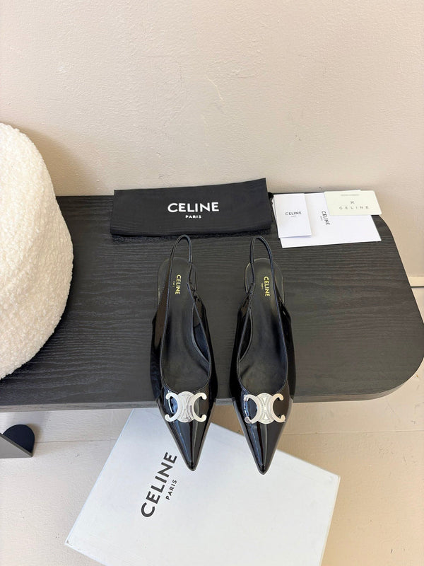 CELINE Alma Triomphe Slingback in pelle di vitello verniciata nera 235705