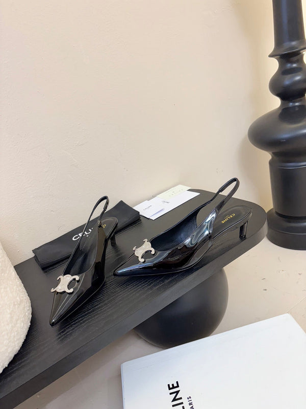 CELINE Alma Triomphe Slingback in pelle di vitello verniciata nera 235705