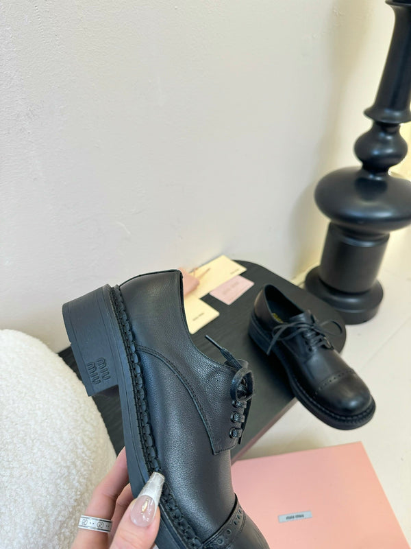 Miu 25C Chunky Oxfords Black Leathery 235811
