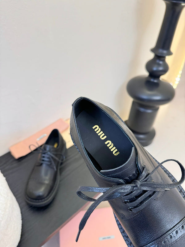 Miu 25C Chunky Oxfords Black Leathery 235811