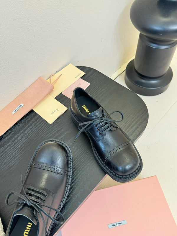 Miu 25C Chunky Oxfords Black Leathery 235811
