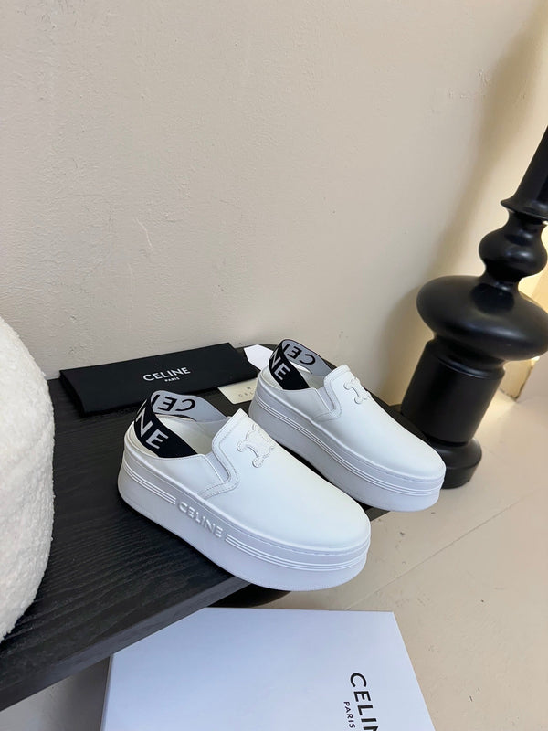 CELINE Block Wedge Mule White Calfskin 235721