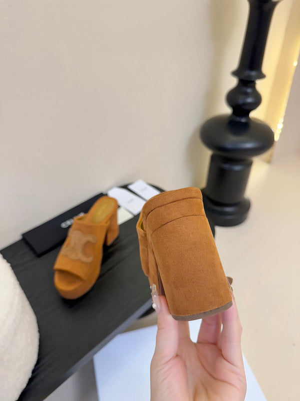 CELINE 25C Elena Mule Copper Brown Suede 235723