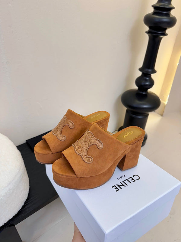 CELINE 25C Elena Mule Copper Brown Suede 235723