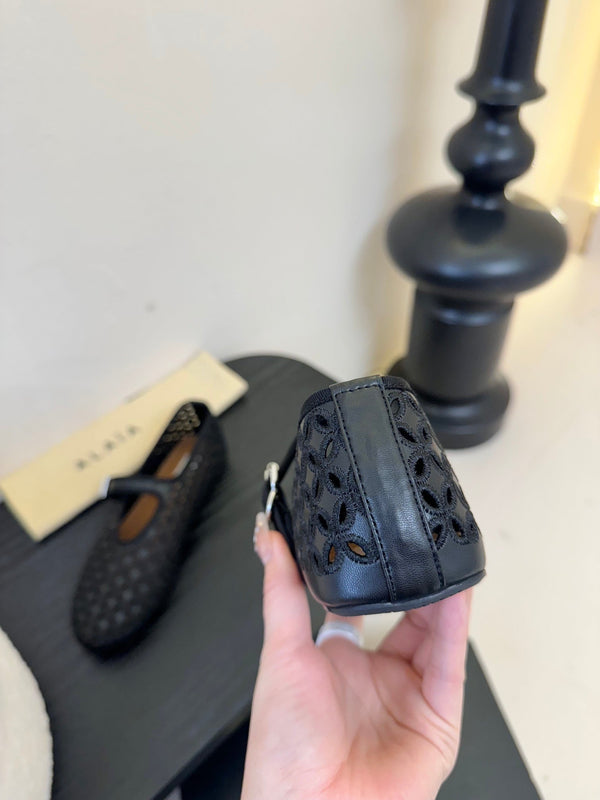 Alaia 25 Mary Jane Mesh Ballet Flats Black Calfskin 297034