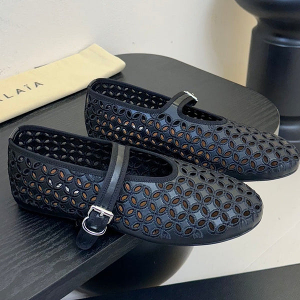 Alaia 25 Mary Jane Mesh Ballet Flats Black Calfskin 297034