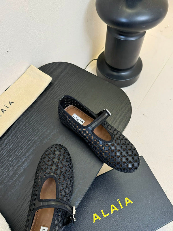 Alaia 25 Mary Jane Mesh Ballet Flats Black Calfskin 297034